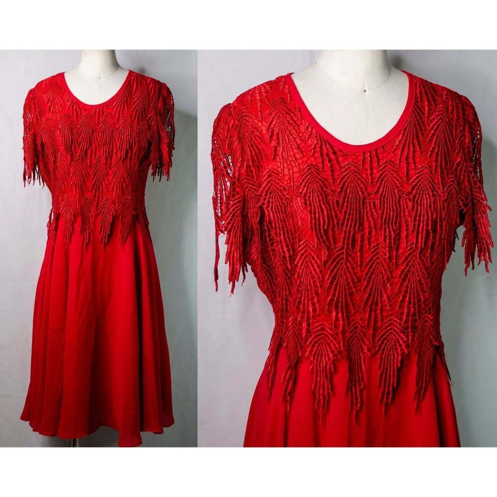Vintage 70s 80s Maxima Red Lace Dress